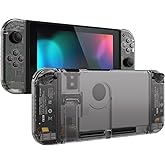 eXtremeRate Transparent Clear Black Back Plate for Nintendo Switch Console, NS Joycon Handheld Controller Housing with Full S