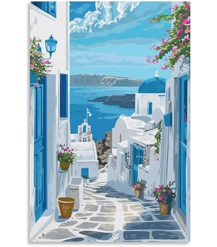 Amazon.co.jp: 絵画 ギリシャ サントリーニ島の風景インテリア 絵画