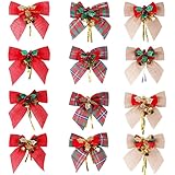 クリスマスリボン ベル付き ミニリボン 12個セット かわいい 蝶結び ベル付き クリスマス飾り DIY用 クリスマスツリー装飾 プレゼント包装 リボン装飾 DIY手作り オーナメント リーズ飾り付け DIY 手芸