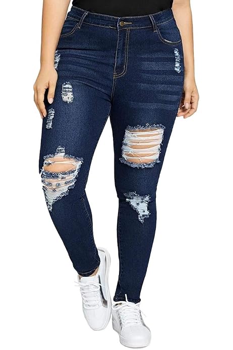 ALLABREVE Women Plus Size Ripped 