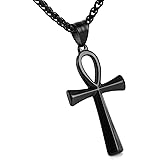 HZMAN Men's Stainless Steel Coptic Ankh Cross Religious Pendant Necklace, 22+2" Rope Chain