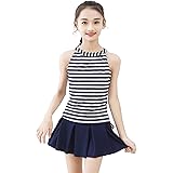 [コスルル] 水着 キッズ 女の子 ガールズ水着 セパレート 女児水着 スクール水着 スイムウエア ストライプスカート かわいい 120 130 140 150