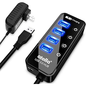 USB3.0ハブ 電源付き, atolla 4ポート高速USB3.0 の 拡張+ 1充電ポート USB Hub 独立スイ…