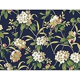 York Wallcoverings BA4541 Casabella II Rhododendron Floral Wallpaper, Midnight Blue/Tan/White/Mango/
