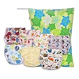 GHB Cloth Pocket Diapers for Baby 15 Piece Baby Gift Set Pocket Diapers 7 Bamboo Inserts 1 Wet Bag b