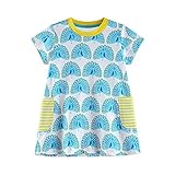 Tovadoo 子供服 ベビー服 女の子 ワンピース 春夏 半袖 孔雀柄 ポケット 可愛い プレゼント 通学 旅行 海遊び 18ヶ月-6歳