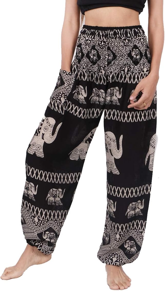 Women's Smocked Waist Harem Hippie Boho 