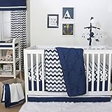 Navy Blue Pintuck and Chevron Zig Zag 3 Piece Crib Bedding by The Peanut Shell by The Peanut Shell