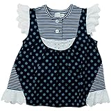 《初夏盛夏対応》(日本製) Pample Mousse(パンプルムース) ローンミラクルウェーブボーダー切り替えオーバーブラウス 95cm /NB NO.DP-72805