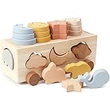 Mamimami Home 立体パズル 型はめ スタッキング 形合わせ はめ込み 玩具 モンテソッリー 棒通し 積み木 木製の車おもちゃ 子供 1歳 2歳 3歳 男の子 女の子 赤ちゃん 形状認識 早期開発 指先訓練 知育玩具