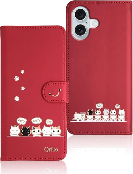 Qribo Compatible iPhone 17 Case, Notebook Type, iPhone 17, Notebook Case, Simple but Cute Design, Embossed Cat Pattern, Pleasant Feelings, Compatible with 6.3 inches, iPhone 17 Case, iPhone 17 Cover - 1