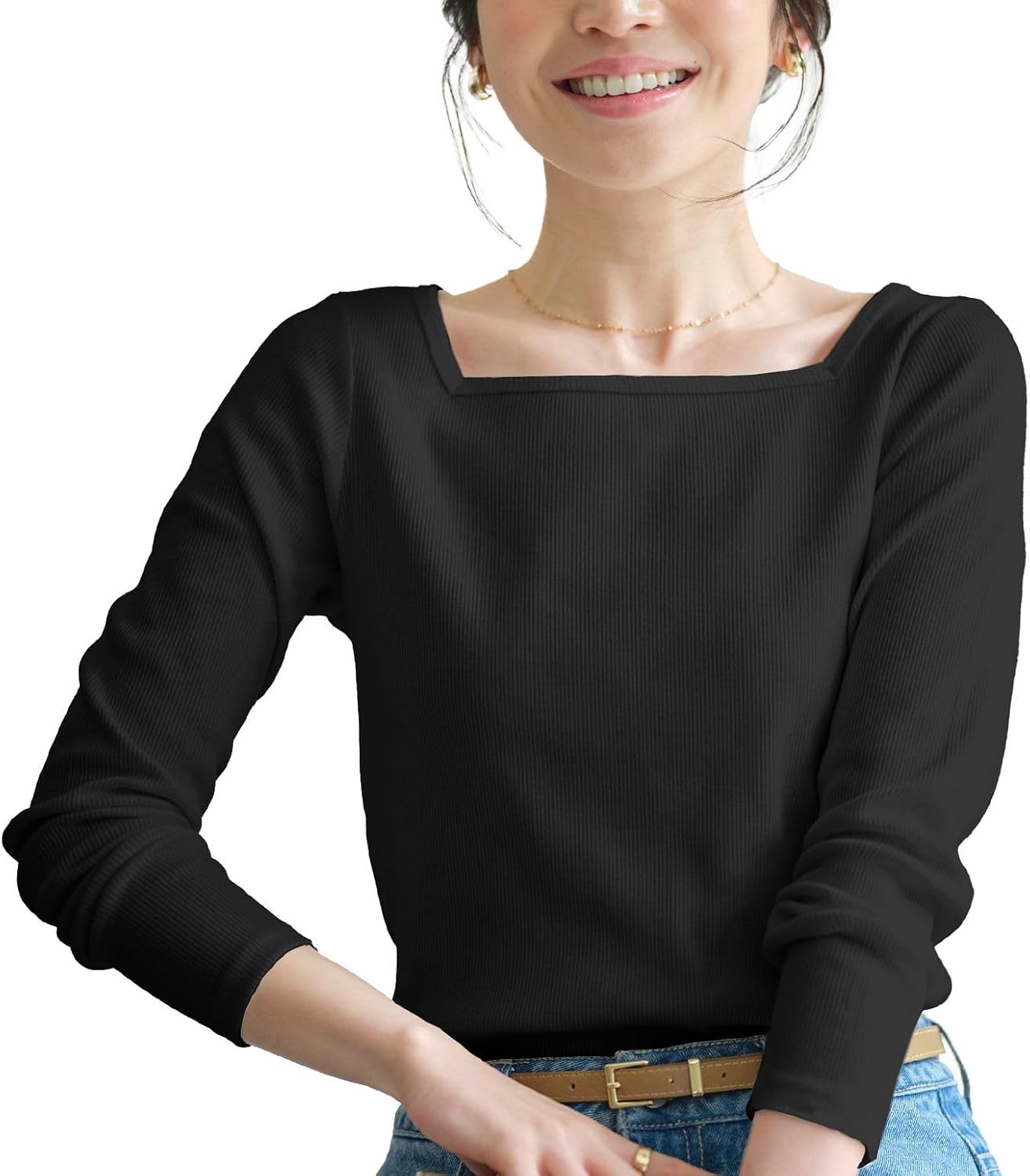 [神戸レタス] tシャツ 長袖 トップス レディース ロンT ティーシャツ カットソー リブTシャツ 仕事 通勤 オフィスカジュアル オフィス きれいめ シンプル 透けにくい ベーシック 秋 秋服 冬 冬服 春 春服 20代 30代 40代 [C3655]