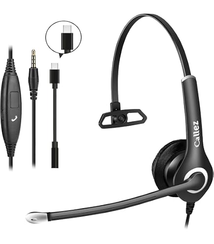 Usb c マイク 付き 片耳ヘッドホン Voistek アップグレードヘッドセットUSB Type - C 3 5mm 片耳対応 新型ノイズキャンセリングマイク付き有線コントロール PC 用ヘッドホン Web 会議 Zoom Skype