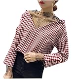 Heaven Days（ヘブンデイズ）長袖 シャツ ブラウス オーバーサイズ Vネック 抜き襟 チェック オフショルダー レディース 1704E0203