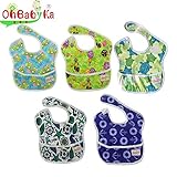 Ohbabyka5点セット ビブ お食事エプロン スタイ よだれかけ スーパービブ 防水 袖なし 保育園 ベビー用エプロン 給食 ポケット付き 赤ちゃん用エプロン 離乳食エプロン (SZY030809