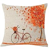 Creazy Happy秋ツリーMaple Leaf自転車枕カバーdecorative18 X 18inchs