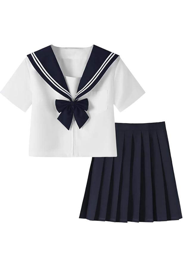 Amazon.co.jp: [SYRHSYB] セーラー服 本格制服 紺色の襟 半袖 JK 制服