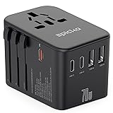 EPICKA 70W PD 急速充電 海外 変換プラグ 全世界対応 C/BF/O/Aタイプ マルチ変換プラグ 3つUSB-Cと2つUSB-Aポート付き ヨーロッパ/韓国/オーストラリア/イギリス/アメリカ/中国などの国に対応海外旅行用コンセント(ブラック)
