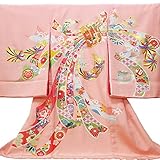 【お宮参り着物】【やや朱がかったピンク系 束ねのしに吉祥柄】 女の子 正絹 手描友禅と刺繍【風呂敷プレゼント/ギフト対応】