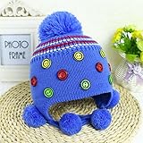 耳まであったか！ ニット帽子 ボンボン付き かわいい 防寒 保温 ベビー キッズ 赤ちゃん ニット帽子 2017 新製品 blue