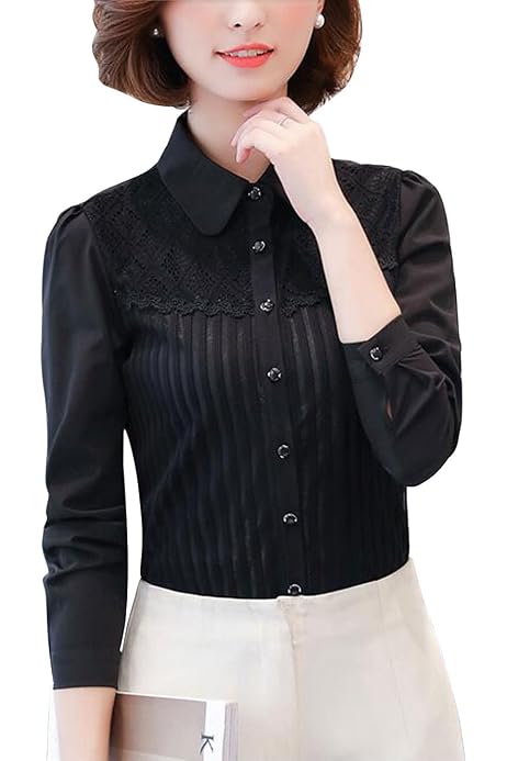 Women Vintage Pleated Collared Button 