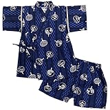 ボーイズ|ベビー|浴衣|甚平[くろわっさんすべべ]ベビー甚平|上下セット|うちわ柄|和柄(日本製生地) 綿100％|男の子|男児|子供用 80cm ネイビー