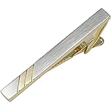 mendepotファッション2トーンメッキタイクリップBrushedシルバーとゴールドストライプネクタイクリップwithボックス
