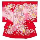 女の子初着 お宮参り着物 ポリエステル 赤 鞠に雪輪