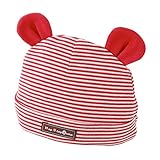 ( チャックル ) chuckle クマみみ付き ビビッド ボーダー 新生児 帽子 レッド 50-60cm P9255-60-21
