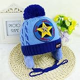 耳まであったか！ ニット帽子 ボンボン付き 防寒 保温 ベビー キッズ 赤ちゃん ニット帽子 星 飾り 2017新製品 light blue