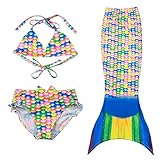 BAOHULU 女の子　子供 水着　セパレート 可愛い　人魚姫　人魚 衣装　3点セット コントラストカラー配色　優雅　可愛い　ベビー水着　柔らかい　快適　スイミングウェア(S233_110)