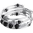 Pearl&Club Bead Crystal Wrap Bangle Bracelet - Fashion Jewelry Beaded Bracelet Silver Metal, Gifts Women