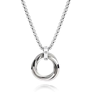 TSUKIYO ネックレス メンズ アクセサリー チタン ボックスチェーン 三連 リング プレゼント ギフト 贈り物 金属アレルギー対応 (オールシルバー)