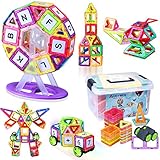 AUGYMERマグネットおもちゃ 知育玩具 子供プレゼント 磁石 おもちゃ 3d立体パズル 磁気ブロック56個 他の車輪・観覧車・パネルパーツ52個 カラフル 磁気建設玩具 磁石付き積み木 幾何学認知