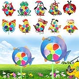 upupoカラフル風車、子供DIY漫画動物風車デザインのおもちゃ、子供プレゼントパーティー庭装飾、スタイルランダム