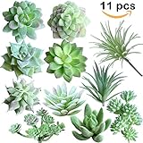Supla 11 Pcs Mini Artificial Succulents Picks Unpotted Faux Succulent Assortment in Flocked Green in