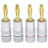 YFF 4個セット 24K金メッキバナナプラグ banana plugs  スピーカーケーブルコネクター アルミメタルシェル(4個セット)