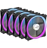 Novonest 140mmPCケースファン RGB LEDリング搭載 静音タイプ 25mm厚 1300rpm 5本1セ…