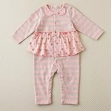 studio momo スタジオモモ ボーダー×ネコ 長袖 ロンパース ピンク 70cm smfw1603-01