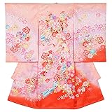 女の子初着 お宮参り着物 ポリエステル サーモンピンク 花車