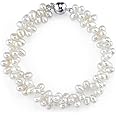 The Pearl Source 4-5mm Rice Shaped White Freshwater Pearl Bracelet for Women - Cultured Pearl Bracelet in 925 Sterling Silver
