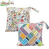 Ohbabykaおむつポーチ マルチポーチ おむつ入れ おしりふき オムツポーチ 出産祝い 消臭＆抗菌 折りたたみ 簡単収納 おしりふきケース おしりふきポーチ2点セット (NPG0410)