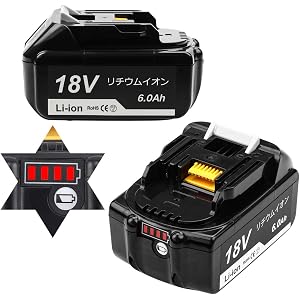 Boetpcr BL1860B マキタ18vバッテリー マキタ互换バッテリー マキタバッテリー 6.0Ah 18vバッテリー 2個セット LED残量表示 電動工具専用 バッテリー BL1830 / BL1840 / BL1850 / BL1860 対応 一年品質保証
