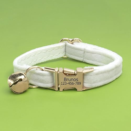 Customized Soft Artificial Velvet Cat Collar, Personalized Cat Tag, Laser Engraved Metal Button Cat Collar, Neck Circumferenc