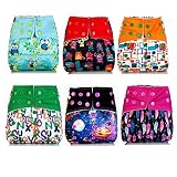 Baby Diapers, Sinbadteck Baby Cloth Pocket Diapers Nappy, 6 pcs + 6 Inserts + 1 Free Wet/Dry Diaper 