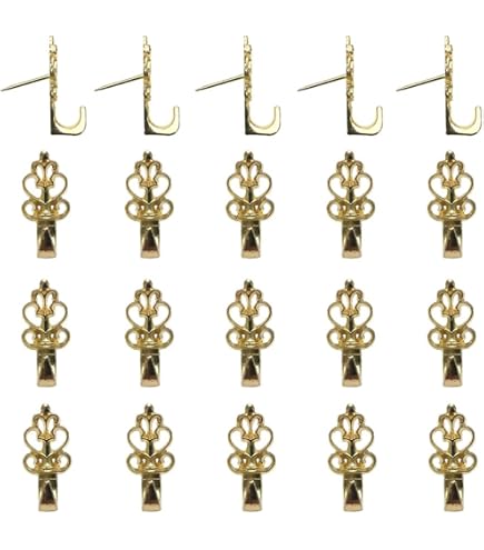 RDEXP Antique Brass Picture Frame Hangers | 8x4.6cm Classical Hooks With Screws, Pack Of 5