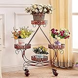 ADDAS 鉄の多層可動プッシュプルフラワースタンド車輪着陸スタイルの花の鍋リビングルーム花の棚のバルコニー ( 色 : 赤銅 )