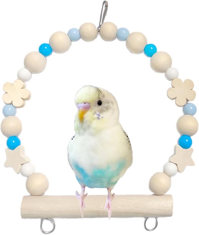 日本製 安心安全素材 天然木 セキセイインコ 文鳥 小鳥 ブランコ スイング Sサイズ おもちゃ アスレチック ステンレス 小動物にも タイプNA (Sサイズ 約14×14(cm) 小鳥用, NA12:薄いブルー)