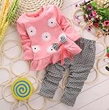 女の子は子供のスーツの赤ん坊の衣類の花がかわいい子供たちが2PCSダブルTシャツ+チェック柄のパンツパンツパンツを合わせてお辞儀服