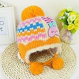 防寒 かわいい ベビー キッズ 赤ちゃん ニット帽子 うさぎちゃん風 ボンボン付き 2017 新製品 orange